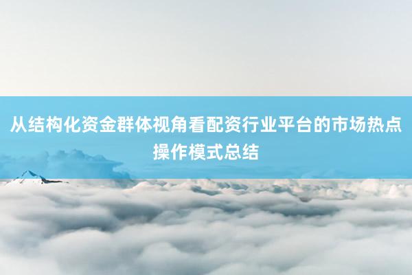 从结构化资金群体视角看配资行业平台的市场热点操作模式总结