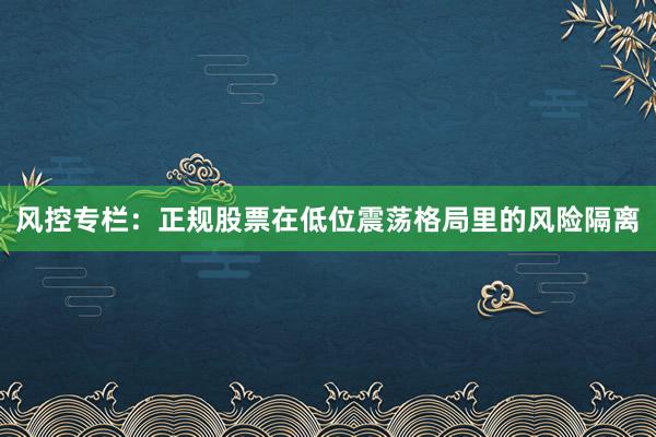 风控专栏：正规股票在低位震荡格局里的风险隔离