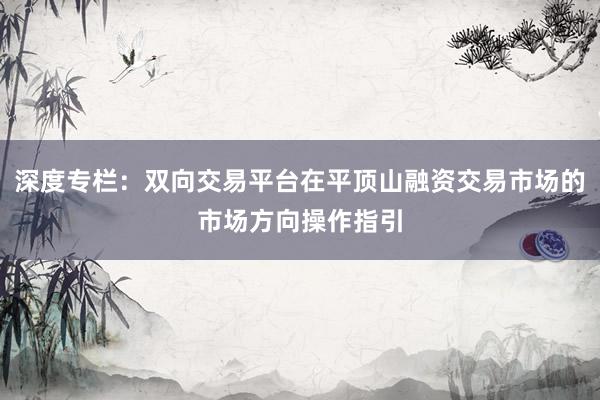 深度专栏：双向交易平台在平顶山融资交易市场的市场方向操作指引