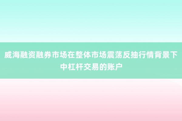 威海融资融券市场在整体市场震荡反抽行情背景下中杠杆交易的账户
