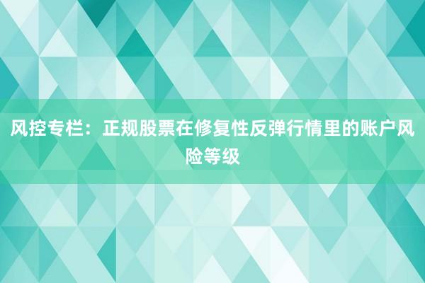 风控专栏：正规股票在修复性反弹行情里的账户风险等级