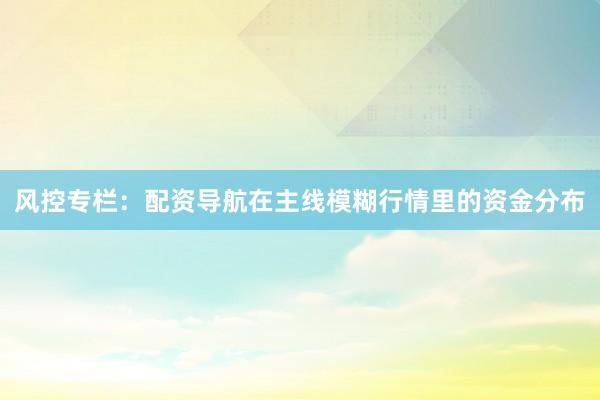 风控专栏:配资导航在主线模糊行情里的资金分布