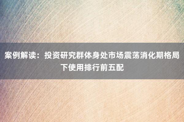 案例解读：投资研究群体身处市场震荡消化期格局下使用排行前五配