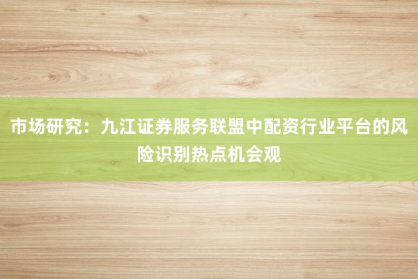 市场研究：九江证券服务联盟中配资行业平台的风险识别热点机会观