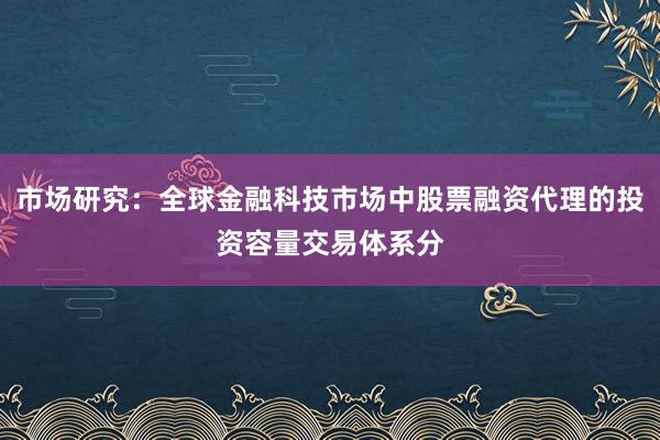 市场研究：全球金融科技市场中股票融资代理的投资容量交易体系分