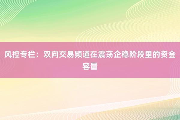 风控专栏：双向交易频道在震荡企稳阶段里的资金容量