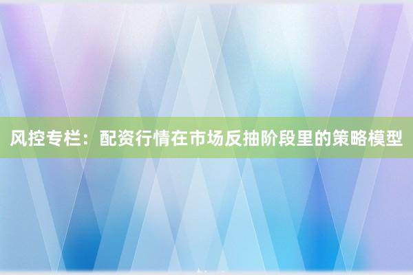 风控专栏：配资行情在市场反抽阶段里的策略模型