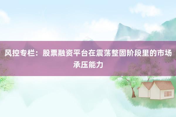 风控专栏：股票融资平台在震荡整固阶段里的市场承压能力