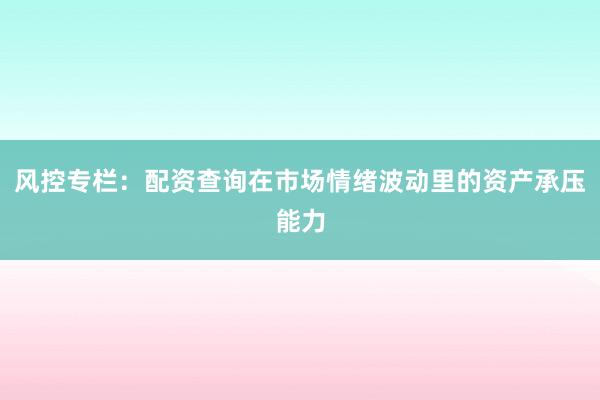 风控专栏：配资查询在市场情绪波动里的资产承压能力