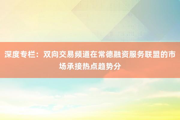 深度专栏：双向交易频道在常德融资服务联盟的市场承接热点趋势分