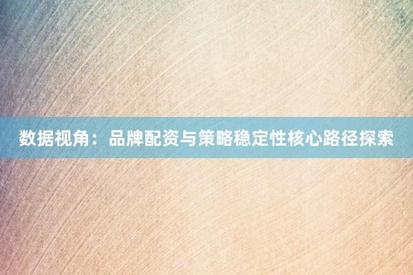 数据视角：品牌配资与策略稳定性核心路径探索