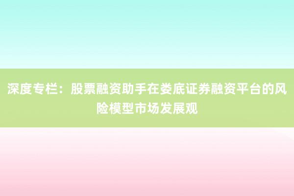 深度专栏：股票融资助手在娄底证券融资平台的风险模型市场发展观