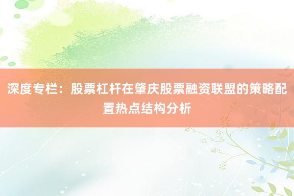 深度专栏：股票杠杆在肇庆股票融资联盟的策略配置热点结构分析
