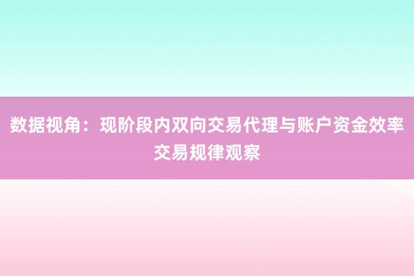 数据视角：现阶段内双向交易代理与账户资金效率交易规律观察