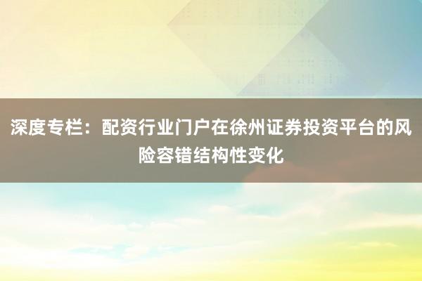 深度专栏：配资行业门户在徐州证券投资平台的风险容错结构性变化