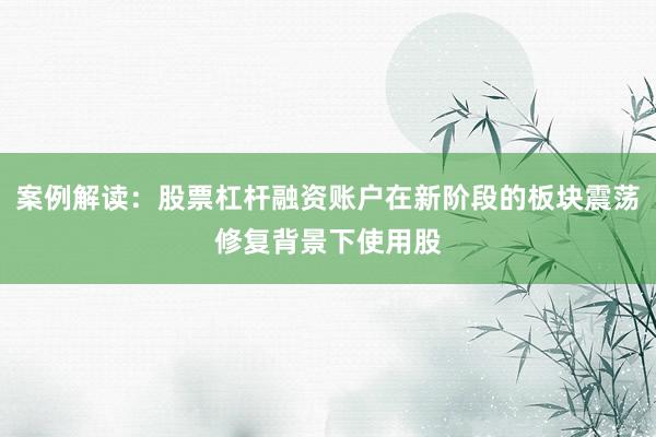 案例解读：股票杠杆融资账户在新阶段的板块震荡修复背景下使用股
