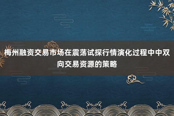 梅州融资交易市场在震荡试探行情演化过程中中双向交易资源的策略