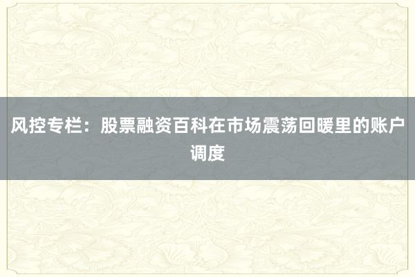 风控专栏：股票融资百科在市场震荡回暖里的账户调度