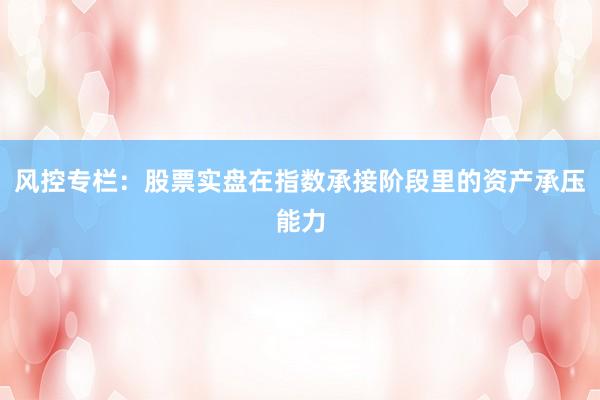 风控专栏：股票实盘在指数承接阶段里的资产承压能力