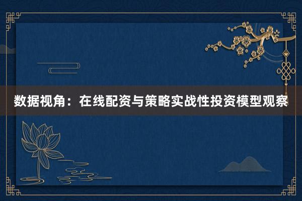 数据视角：在线配资与策略实战性投资模型观察