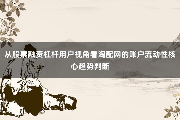 从股票融资杠杆用户视角看淘配网的账户流动性核心趋势判断