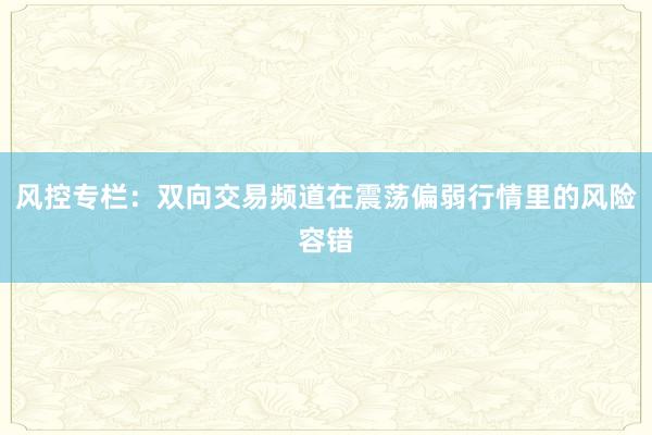 风控专栏：双向交易频道在震荡偏弱行情里的风险容错