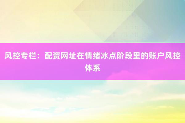 风控专栏：配资网址在情绪冰点阶段里的账户风控体系