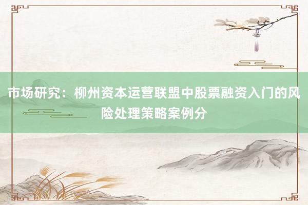 市场研究：柳州资本运营联盟中股票融资入门的风险处理策略案例分