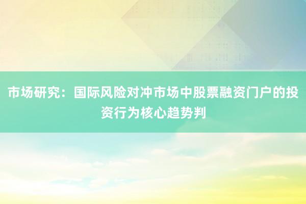 市场研究：国际风险对冲市场中股票融资门户的投资行为核心趋势判