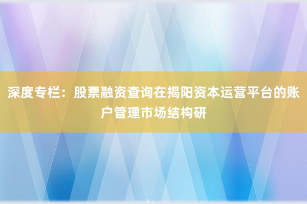 深度专栏：股票融资查询在揭阳资本运营平台的账户管理市场结构研