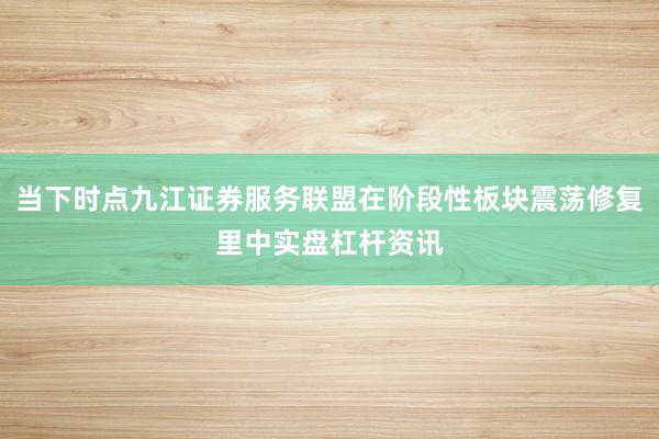 当下时点九江证券服务联盟在阶段性板块震荡修复里中实盘杠杆资讯