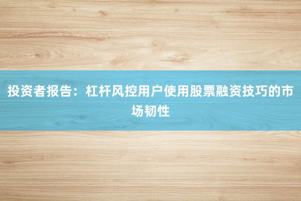 投资者报告：杠杆风控用户使用股票融资技巧的市场韧性