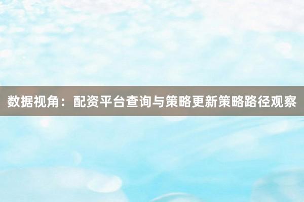 数据视角：配资平台查询与策略更新策略路径观察