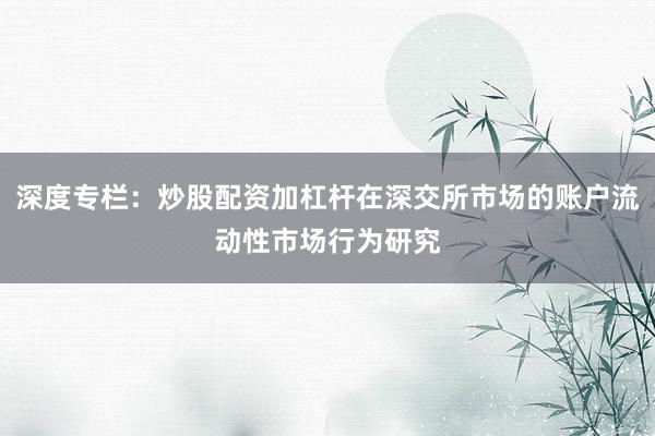 深度专栏：炒股配资加杠杆在深交所市场的账户流动性市场行为研究