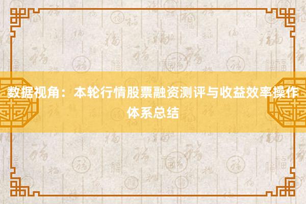 数据视角：本轮行情股票融资测评与收益效率操作体系总结
