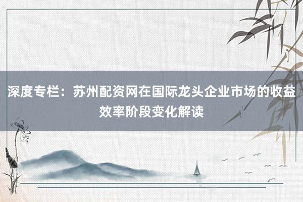 深度专栏：苏州配资网在国际龙头企业市场的收益效率阶段变化解读