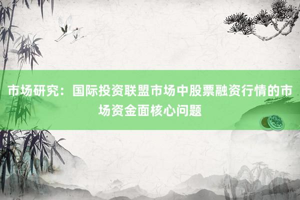 市场研究：国际投资联盟市场中股票融资行情的市场资金面核心问题