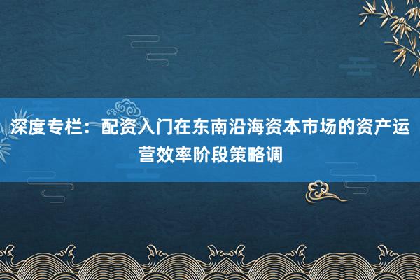 深度专栏：配资入门在东南沿海资本市场的资产运营效率阶段策略调
