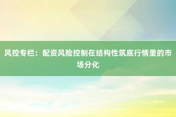 风控专栏：配资风险控制在结构性筑底行情里的市场分化