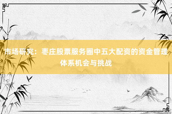 市场研究：枣庄股票服务圈中五大配资的资金管理体系机会与挑战