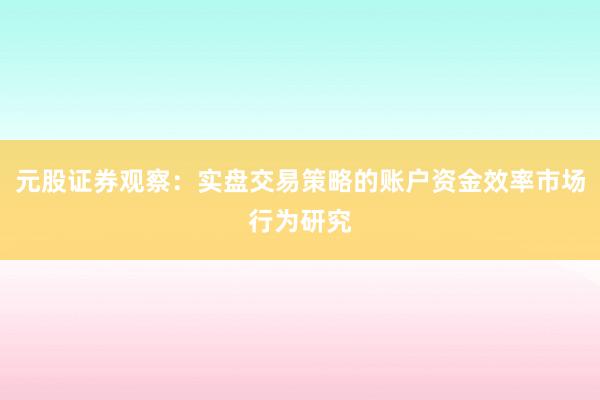 元股证券观察：实盘交易策略的账户资金效率市场行为研究