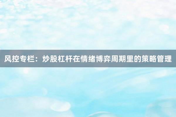风控专栏:炒股杠杆在情绪博弈周期里的策略管理