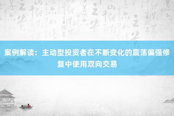 案例解读：主动型投资者在不断变化的震荡偏强修复中使用双向交易