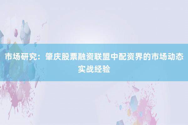市场研究：肇庆股票融资联盟中配资界的市场动态实战经验