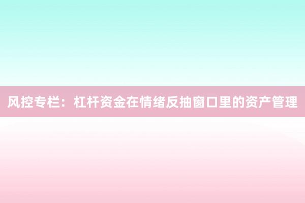 风控专栏：杠杆资金在情绪反抽窗口里的资产管理