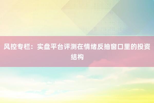 风控专栏：实盘平台评测在情绪反抽窗口里的投资结构