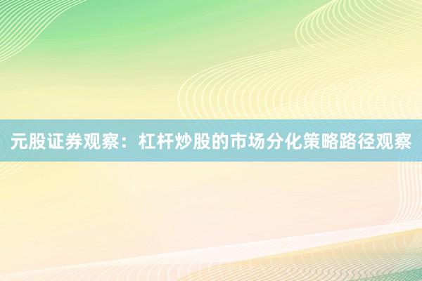 元股证券观察：杠杆炒股的市场分化策略路径观察