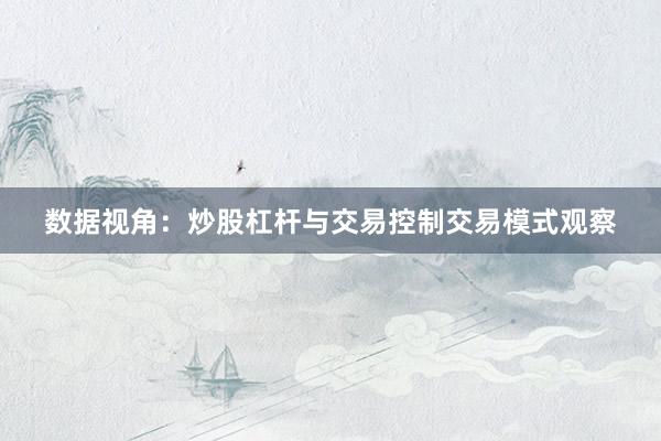数据视角：炒股杠杆与交易控制交易模式观察