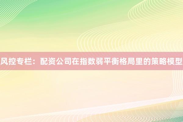 风控专栏：配资公司在指数弱平衡格局里的策略模型