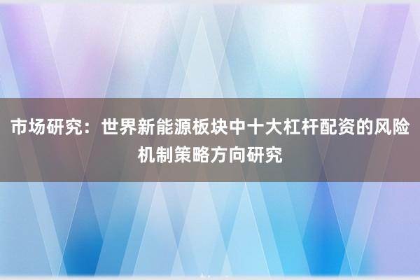 市场研究：世界新能源板块中十大杠杆配资的风险机制策略方向研究
